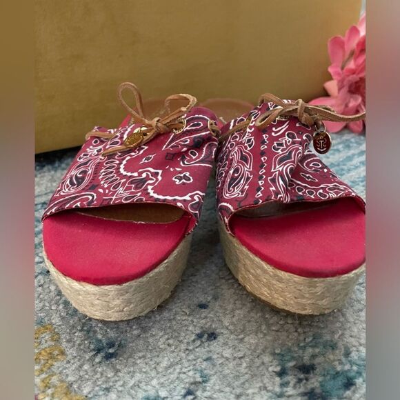 Sperry Bandana Espadrille Platform Mules Red 9 - Picture 3 of 7